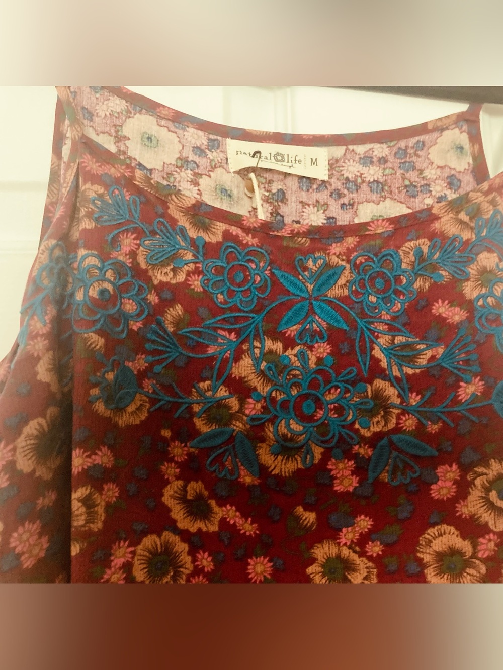 NATURAL LIFE Sara Embroidered Mini Dress, Cranberry, Size Medium - Picture 9 of 12